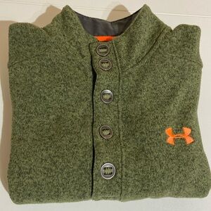Under Armor Specialist Pullover Sweater Men’s Small/Medium In Olive/Orange Logo